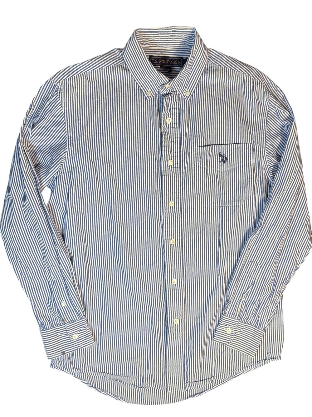 U.S. Polo Assn Blue White Striped Button Down Shirt Small Preppy Coastal